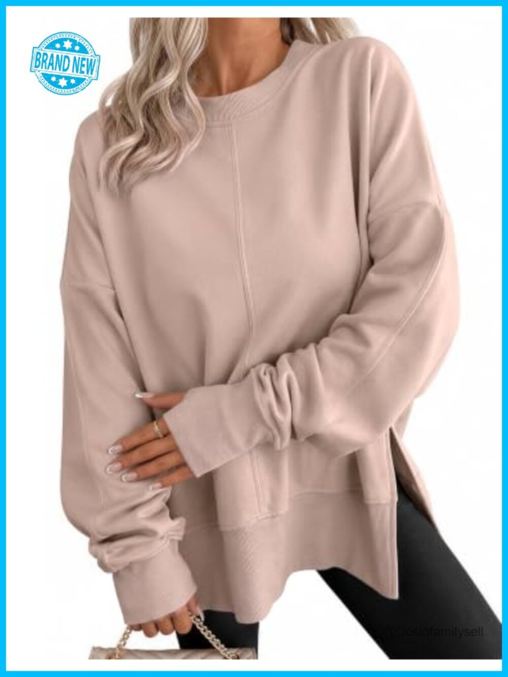 Oversized Crewneck Sweatshirt with Thumbholes & Side Slit Pullover